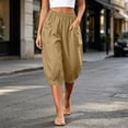 thumbnail image 6 of Zulora Women's High Waisted Wide Leg Capri Pants Stretchy Elastic Waist Pleated Cropped Trousers Loose Casual Summer Pants, 6 of 9