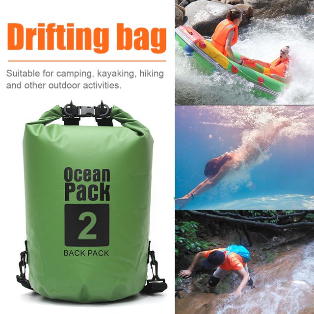 Bolsas A La Deriva Bolsa seca impermeable de 2 l para natación al aire libre, kayak de deriva, paquete de almacenamiento (verde)