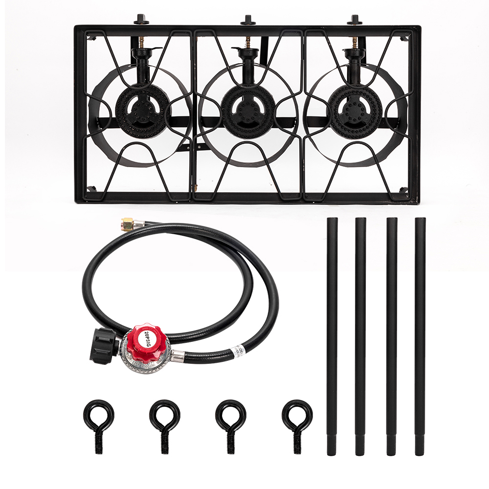 Demi Bonn 34" Outdoor Triple Burner Gas Stove with Portable Iron Construction, High Pressure Propane, Cooking Burner for Camping, Black