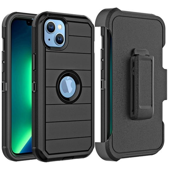 For Apple iPhone 14 Plus (6.7") Heavy Duty Hard PC   TPU Dual Protective Hybrid Combo Holster Belt Clip Stand Case Cover fit iPhone 14 Plus - Black