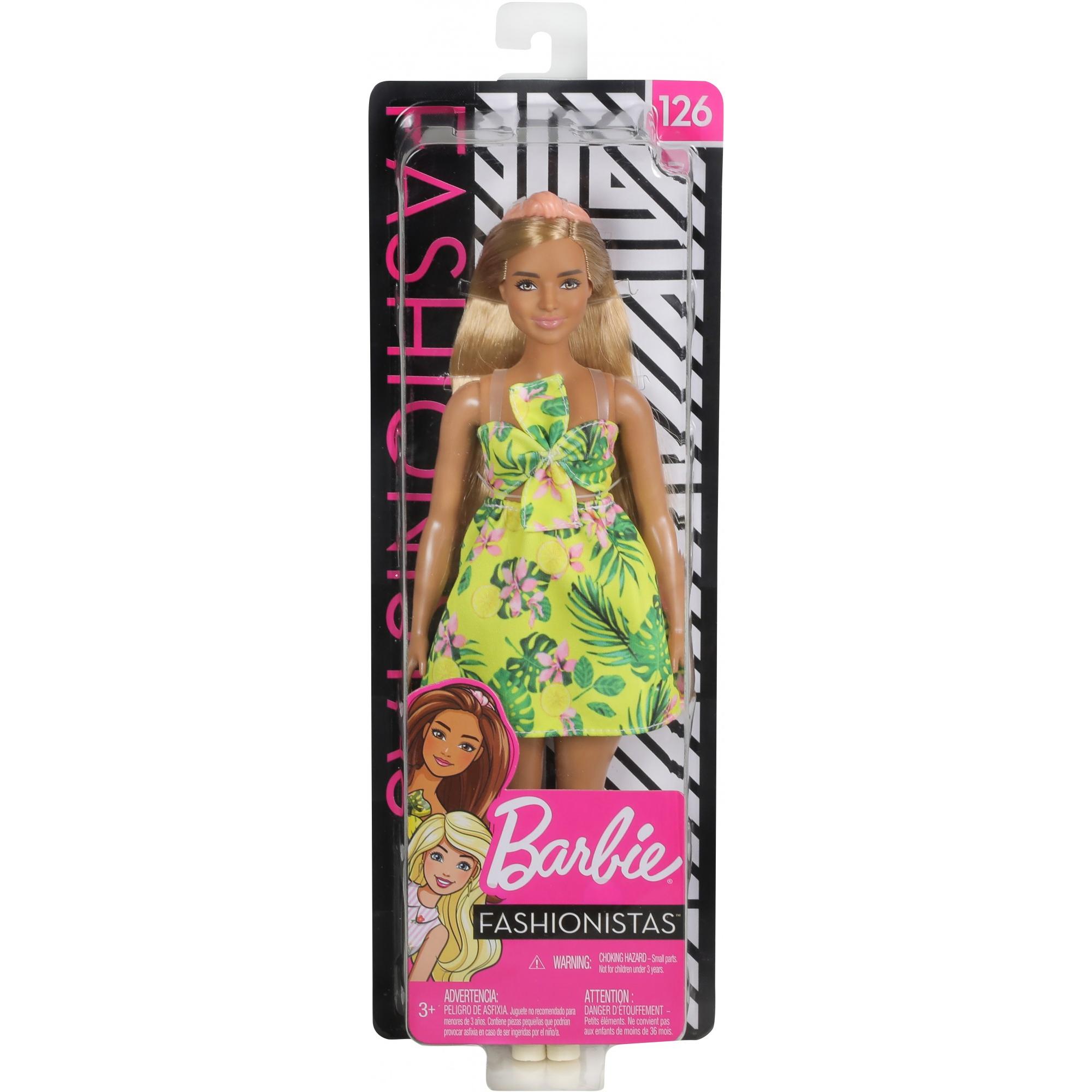 Barbie fashionistas de longs cheveux blonds portant Tropical Robe Imprimée