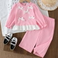 thumbnail image 2 of Linfrsh Fall Toddler Girl Outfits Girls' Cute Casual Three Bow Tie Color Coordinated Long Sleeved Top + Long Pants Set, 2 of 5