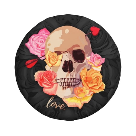 Waterproof Spare Wheel Cover  Cupid Arrow Rose Skull Pattern Adjustable Wheel Cover For Jeep Trailer RV SUV Car  15 inch