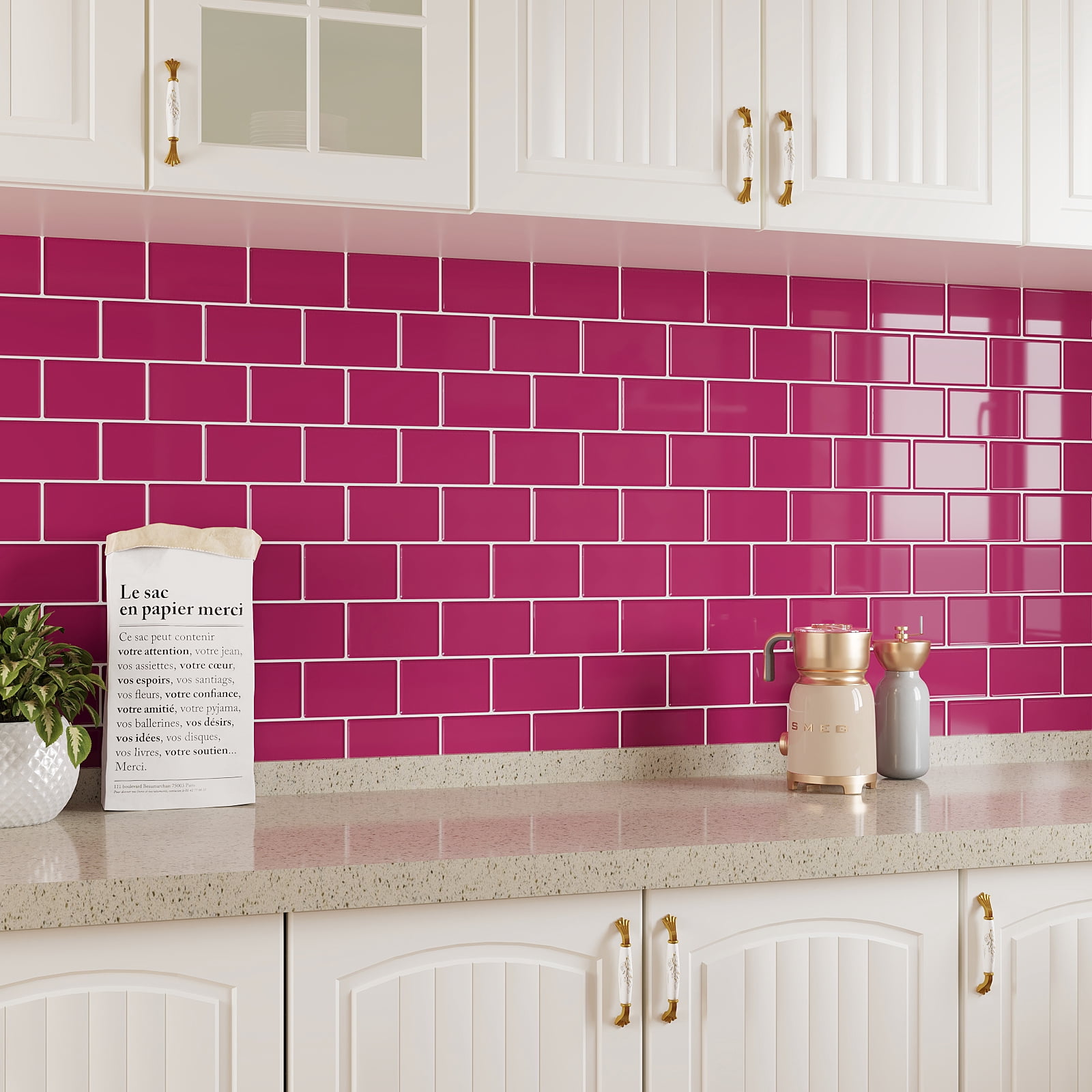 VEELIKE Berry Pink Subway Tile Peel and Stick Backsplash for Kitchen Waterproof 12"x12" 6 Sheets Backsplash Tiles Self Adhesive Wall Tiles Renter Friendly Backsplash Stick on Tile for Bathroom