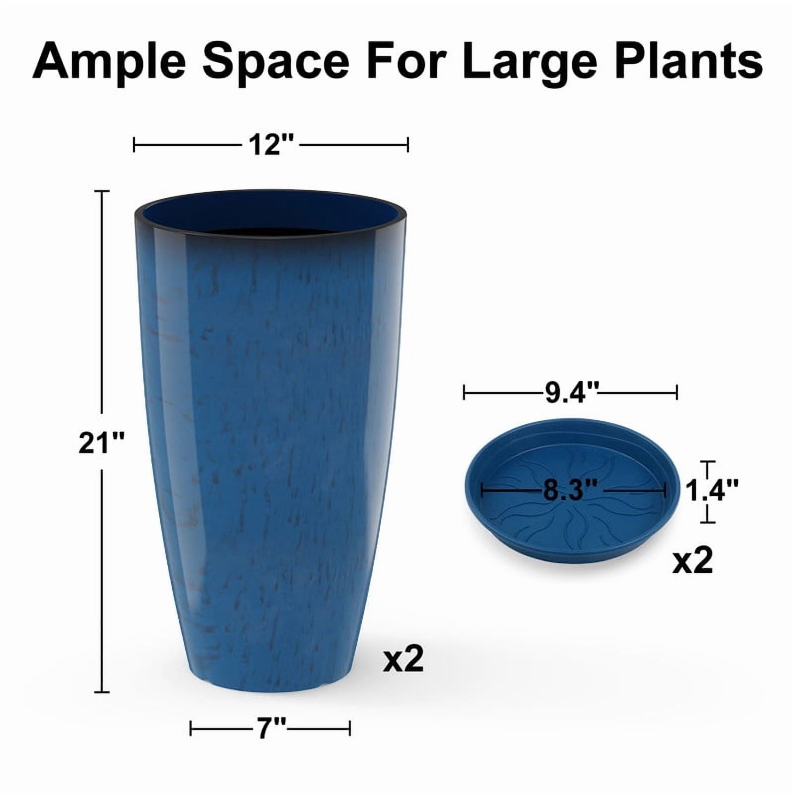 DUNCHATY 2 Pack 21 Inch Large Round Plant Pots with Tray - Heavy Duty Indoor/Outdoor Planter, Fade Resistant & Stable for Citrus Trees, Potted Plants (Navy Blue)