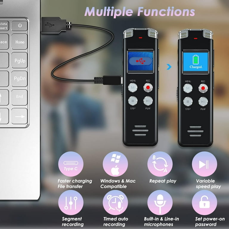 Grabadora de voz digital de 16 GB de EVISTR Grabadora de voz activada con  reproducción - Grabadora de cinta pequeña mejorada para conferencias