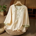thumbnail image 2 of Holzkary Embroidered Tops for Women Cotton Linen Tops Summer 3/4 Sleeve V Neck Button Loose Plus Size Shirts Casual Summer Boho T Shirts Loose Fit Half Sleeve Floral Blouses Yellow L, 2 of 6
