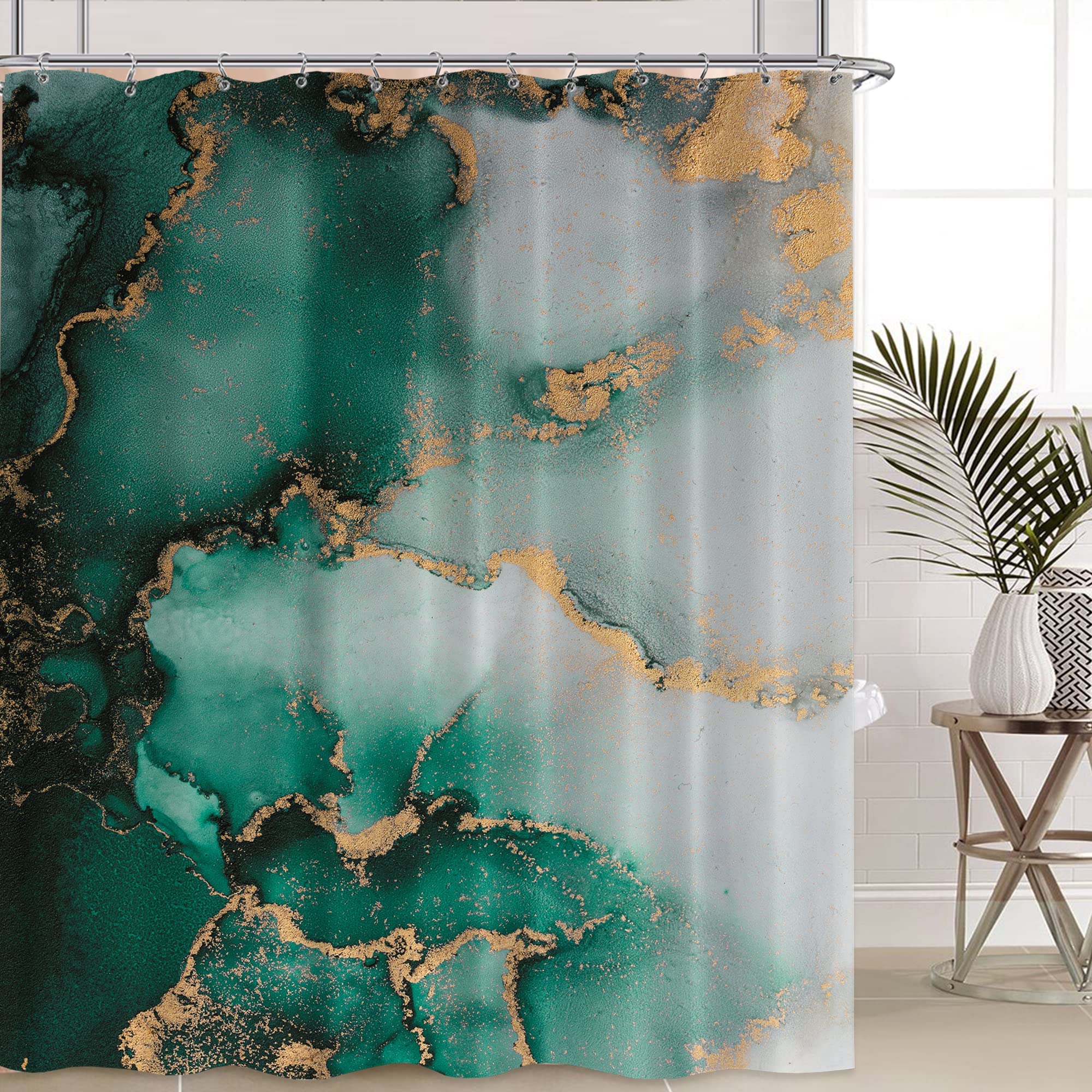 Sonernt Green Marble Shower Curtain 72x72 inch with 12 Hooks