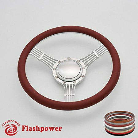 Banjo Wheel - Flashpower 14'' Billet Banjo Half Wrap Steering Wheel with 9 Bolts 2'' Dish and Horn Button(Burgundy)