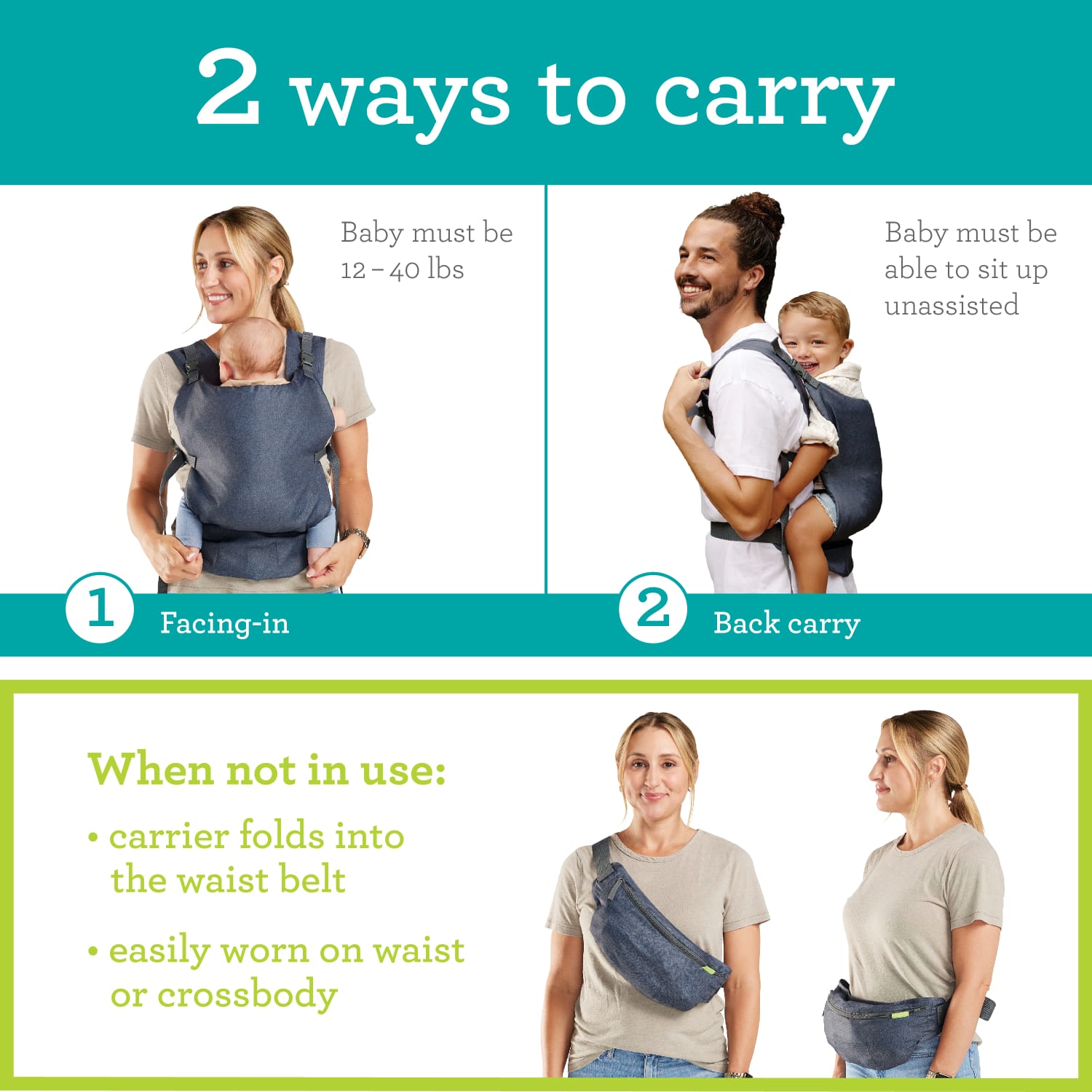 Infantino Fold & Go 2-in-1 Lightweight Baby Carrier, Gray photo 5