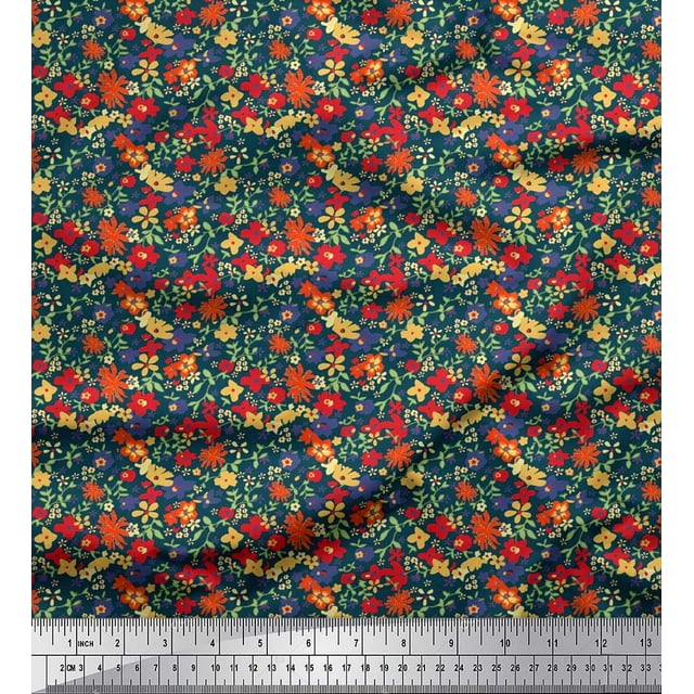 Soimoi Modal Satin Fabric Leaves & Floral Artistic Print Fabric by Yard 42 Inch Wide