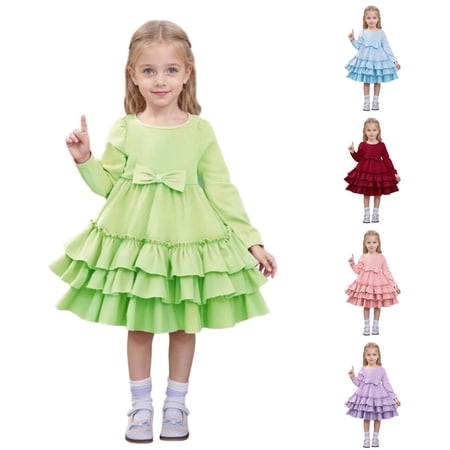 Autumn Girls Party Dress Tiered Layered Gown for and Celebrations with Elegant Flowy Tie Girls Dress 8-9 Years