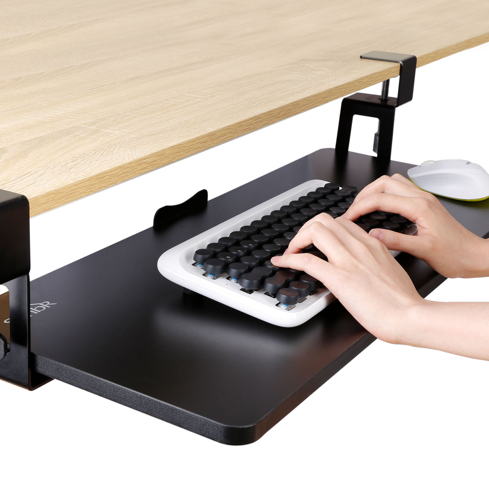 Keyboard Tray Under Desk Adjustable Ergonomic Desk Extender for Keyboard,Mouse,Slide Keyboard Stand with Sturdy C-Clamps Ship from USA Directly No Screws into Desk 