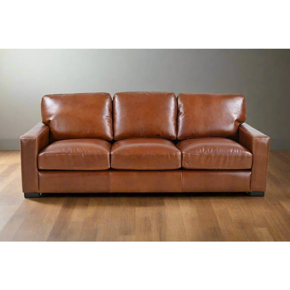 Crafters and Weavers Claudette Top Grain Leather Sofa - Chestnut