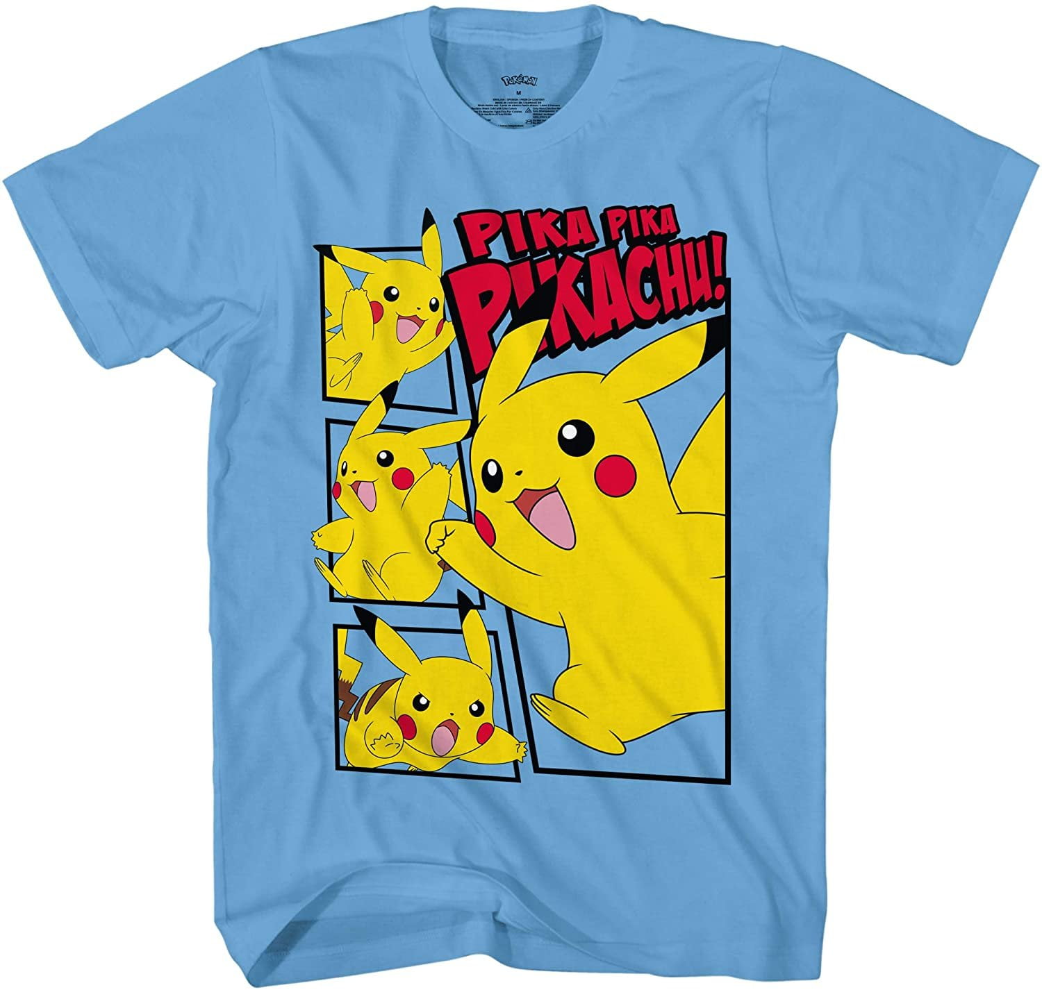 Pokemon Pikachu T-Shirt Pika Comic Gamer Kids Boys White Top