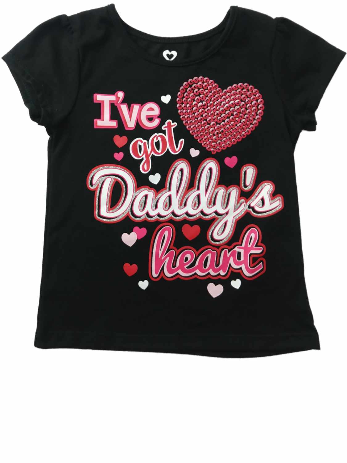 Toddler Girls Black Red & Silver Ive Got Daddys Heart Tee Holiday Shirt
