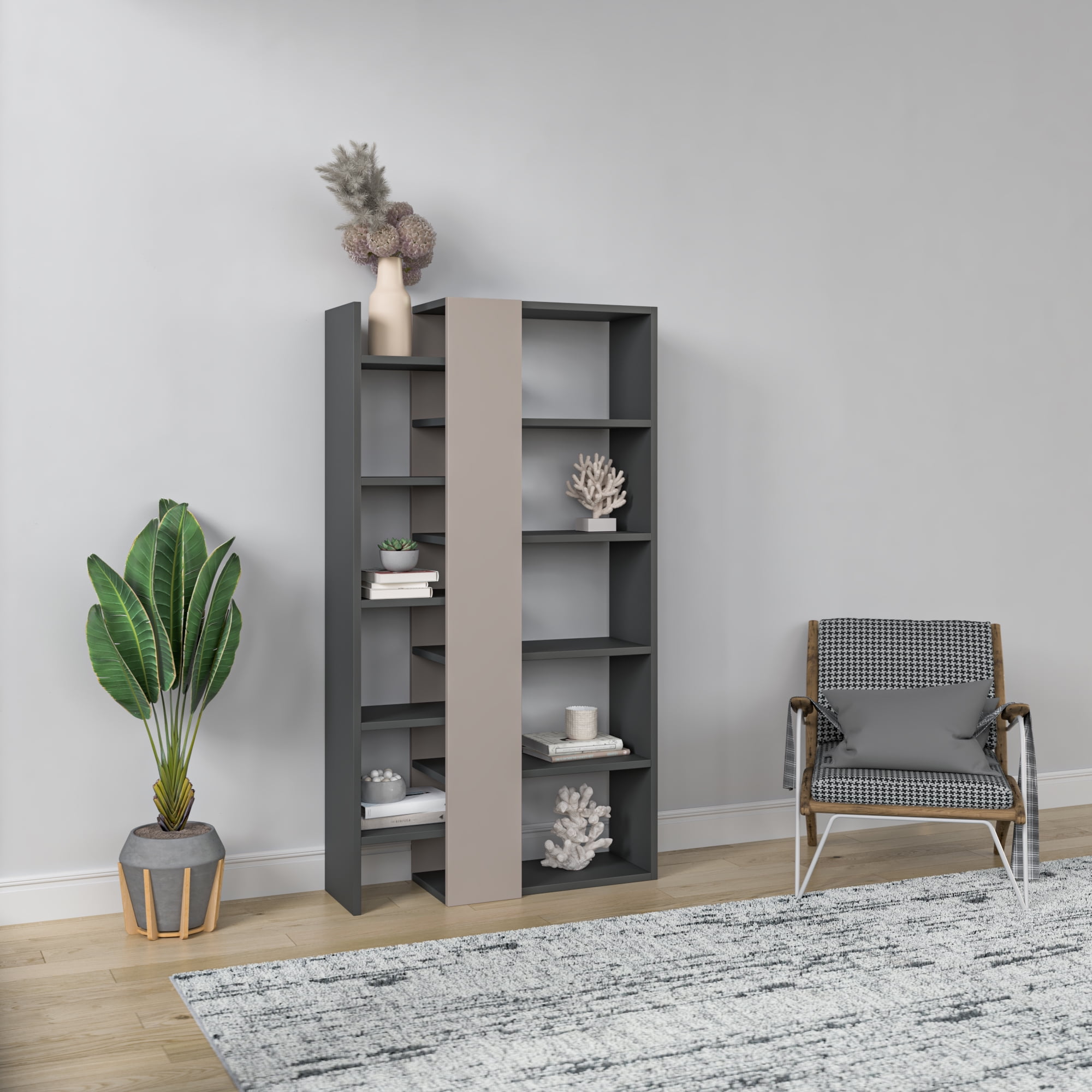 Ada Home Decor Boise Multiple Tier Open Shelf Modern Bookcase, Anthracite/Light Mocha