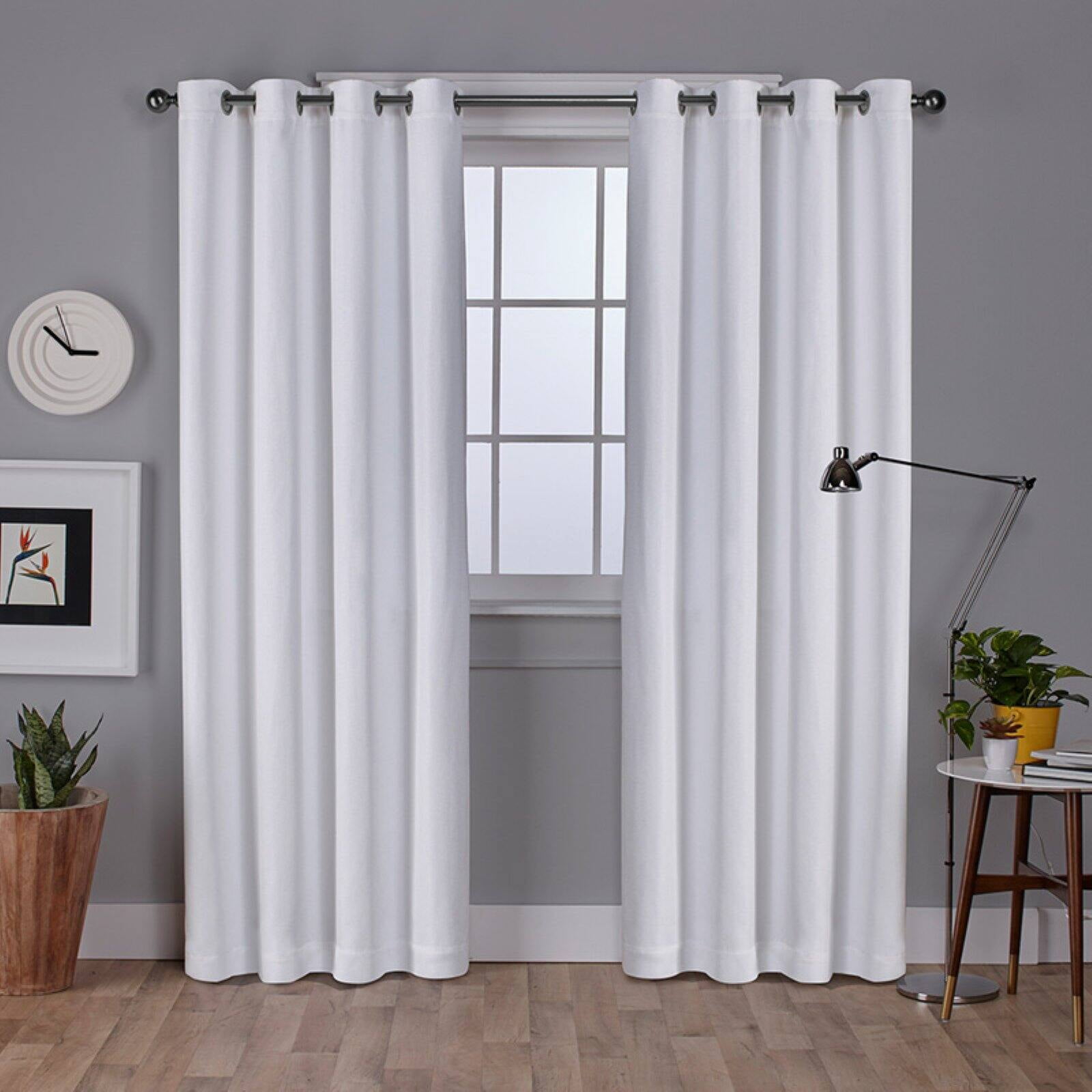 Exclusive Home Vesta Heavyweight Textured Linen Room Darkening Blackout Grommet Top Curtain Panel Pair, 52"x108", Teal