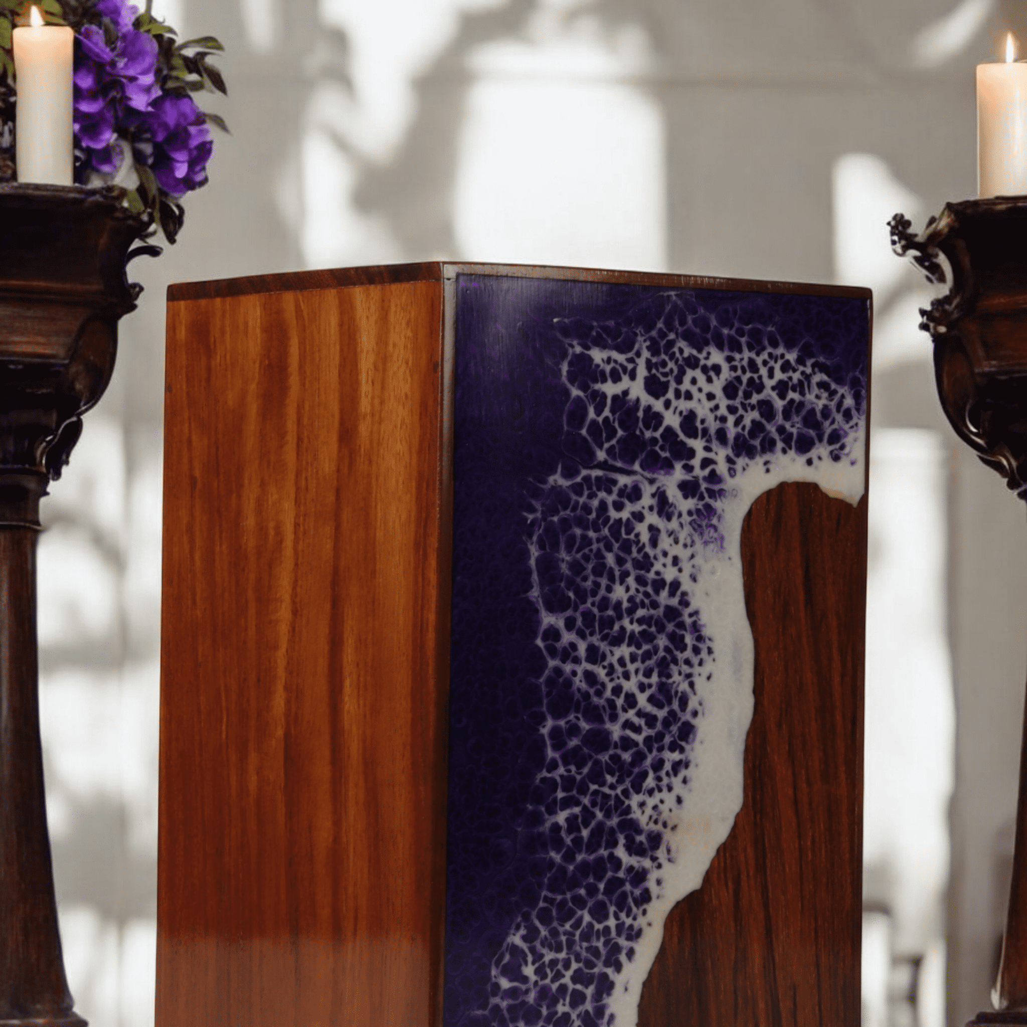Wooden Cremation Urn for Human and Pet Ashes, Memorial Urn, Burial Urn, Keepsake Urn, Adult Urn with Epoxy Design (Extra Large)