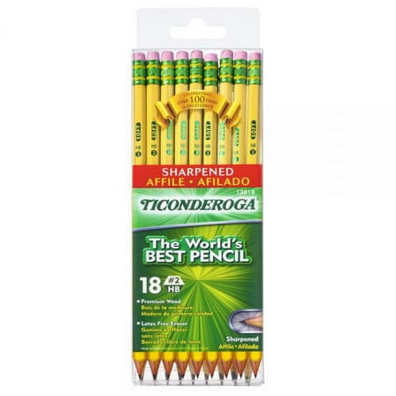 Dixon Ticonderoga Company 13818 Pencils, #2 Soft, Yellow, Presharpened, Pack of 18 / PK