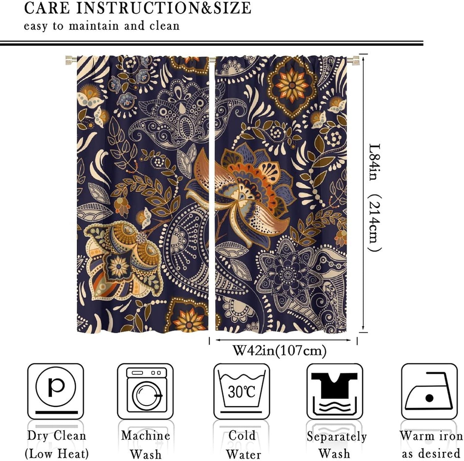 Indian Boho Curtains, Mandala Design Colorful Boho Floral Paisley Curtains, Bedroom Living Room Blackout Decorative Curtains, 2 Panel Set, 42X84x2 Inch.