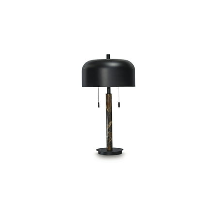 Signature Design by Ashley Alanbert Metal Table Lamp, Brown Marble & Black Metal, Dome Shade, 22" Tall