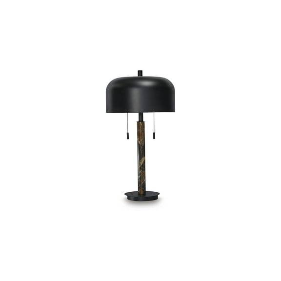 Signature Design by Ashley Alanbert Metal Table Lamp, Brown Marble & Black Metal, Dome Shade, 22" Tall