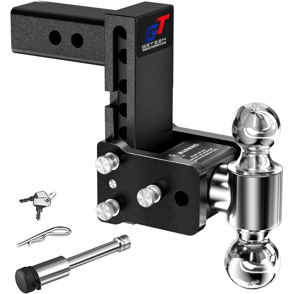 RONGTUO Adjustable Trailer Hitch Ball Mount, Fits 2.5-Inch Receiver, Dual Ball 2" x 2-5/16", 5" Drop, 15,000 lbs GTW, Model GT25052B