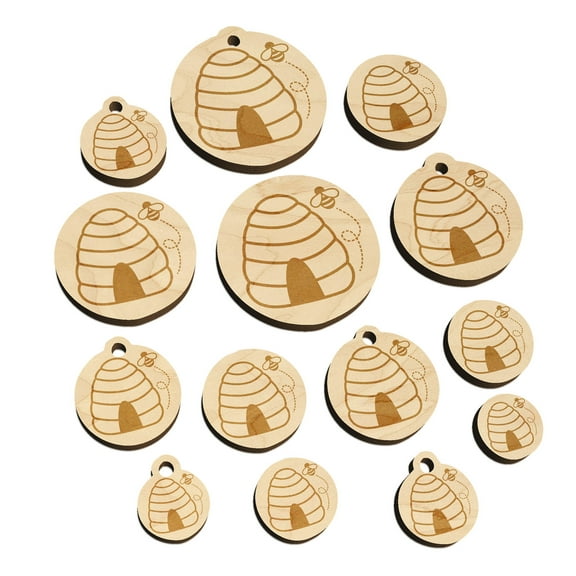 Bee Hive with Bee Wood Mini Charms Shapes DIY Craft Jewelry - With Hole - Various Sizes (16pcs)