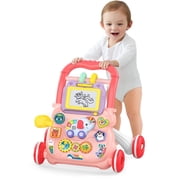 Hot Bee Sit-to-Stand Learning Walker, 2 in 1 Baby Walker with Drawing Board, Early Educational Activity Center