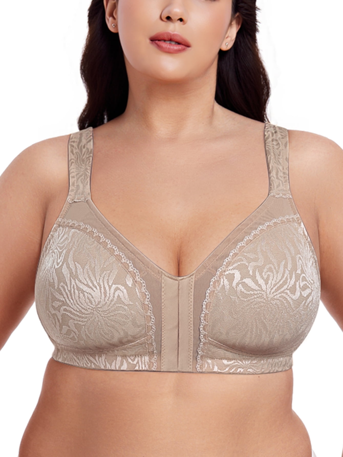 Deyllo Women Plus Size Minimizer Bras Front Closure Full Coverage Bras No Underwire Unlined Comfort Brown Bras Clothes Size 40DD
