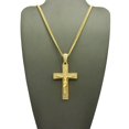thumbnail image 2 of Crucifix Jesus on 3 Row Stone Stud Cross Pendant with Chain Necklace - 3mm 24" Gold-Tone Cuban Chain, 2 of 4