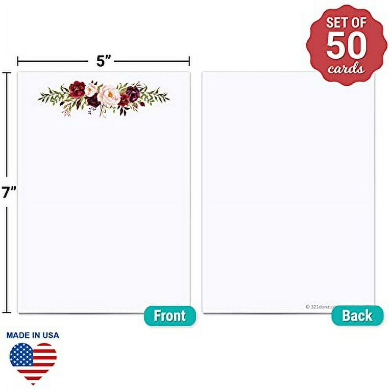  321Done Red Roses Index Cards - 5x7 Cardstock, White