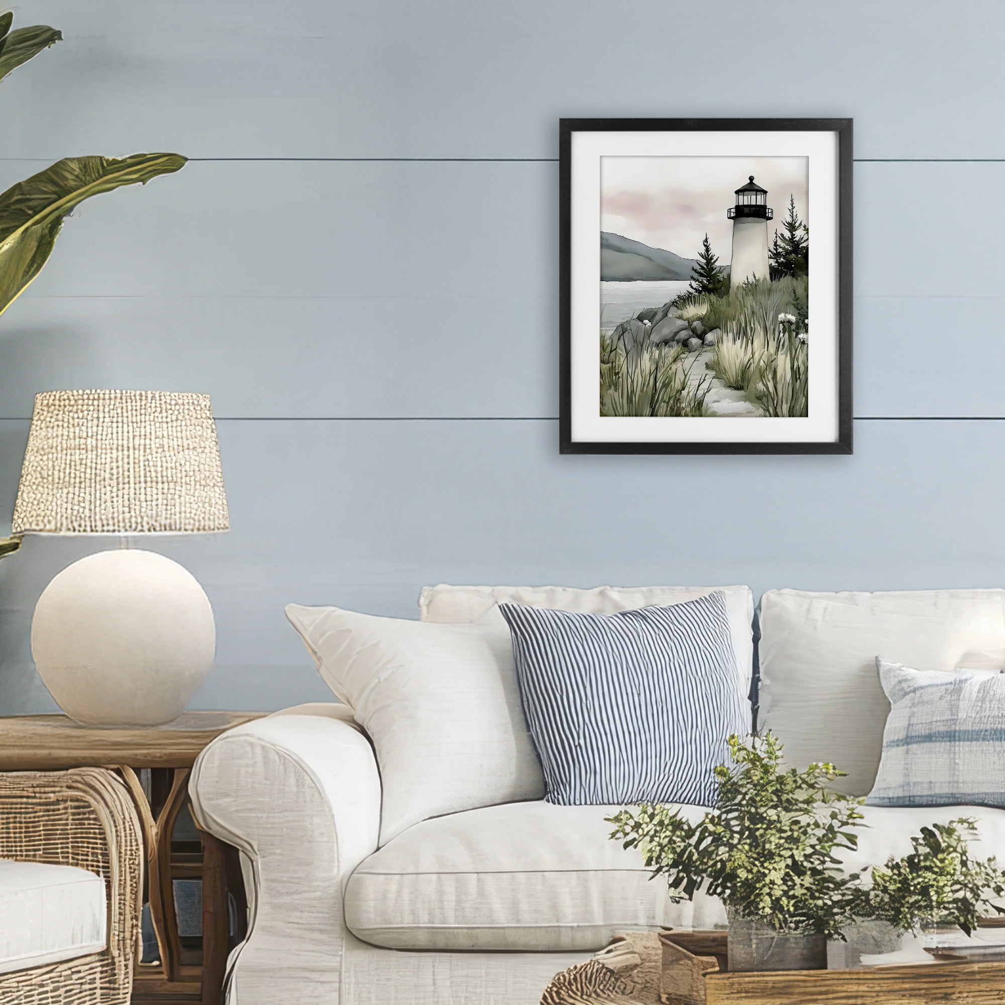 Stupell Industries Coastal Calm Lighthouse Black Framed Print Under Glass, design by Riley B