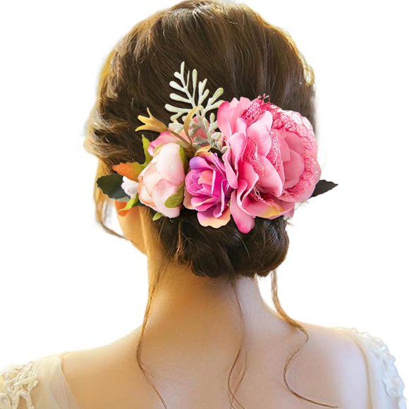XASZHN Peigne Latéral en Métal à Fleurs Pinces à Cheveux Nœuds Floraux Barrettes Rose Vif_008 Taille Unique