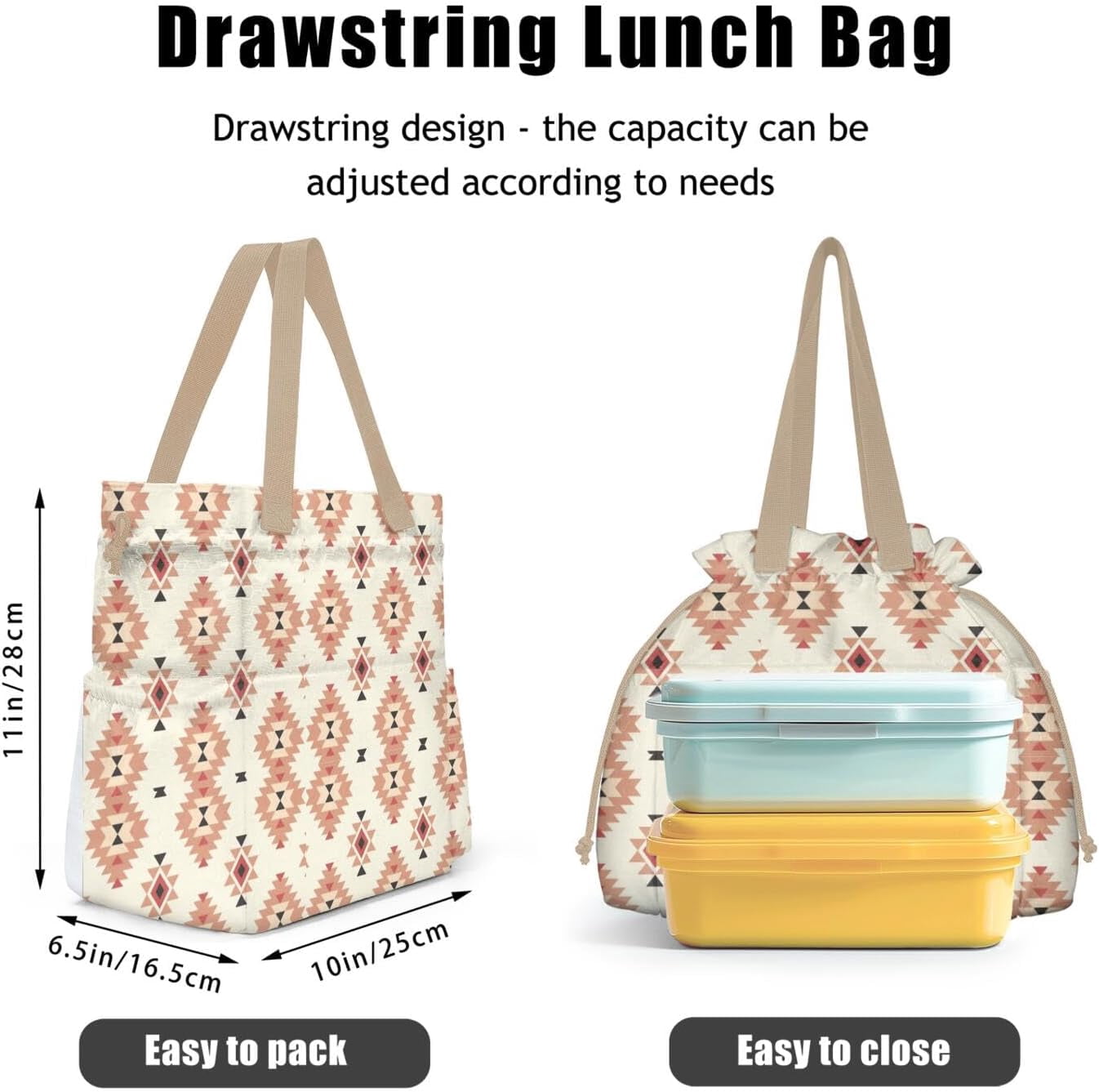 Lunch Bag for Women Insulated Womens Drawstring Lunch Bag for Work, Stain-Resistant Large Lunch Box for Women with Containers, Cinch Closure Cromwell Bag Black Man Reusable Lunch Bag Office