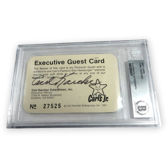 Carl Karcher Signed Autographed Gift Card Carl's Jr. 1981 BAS Beckett Encased 77
