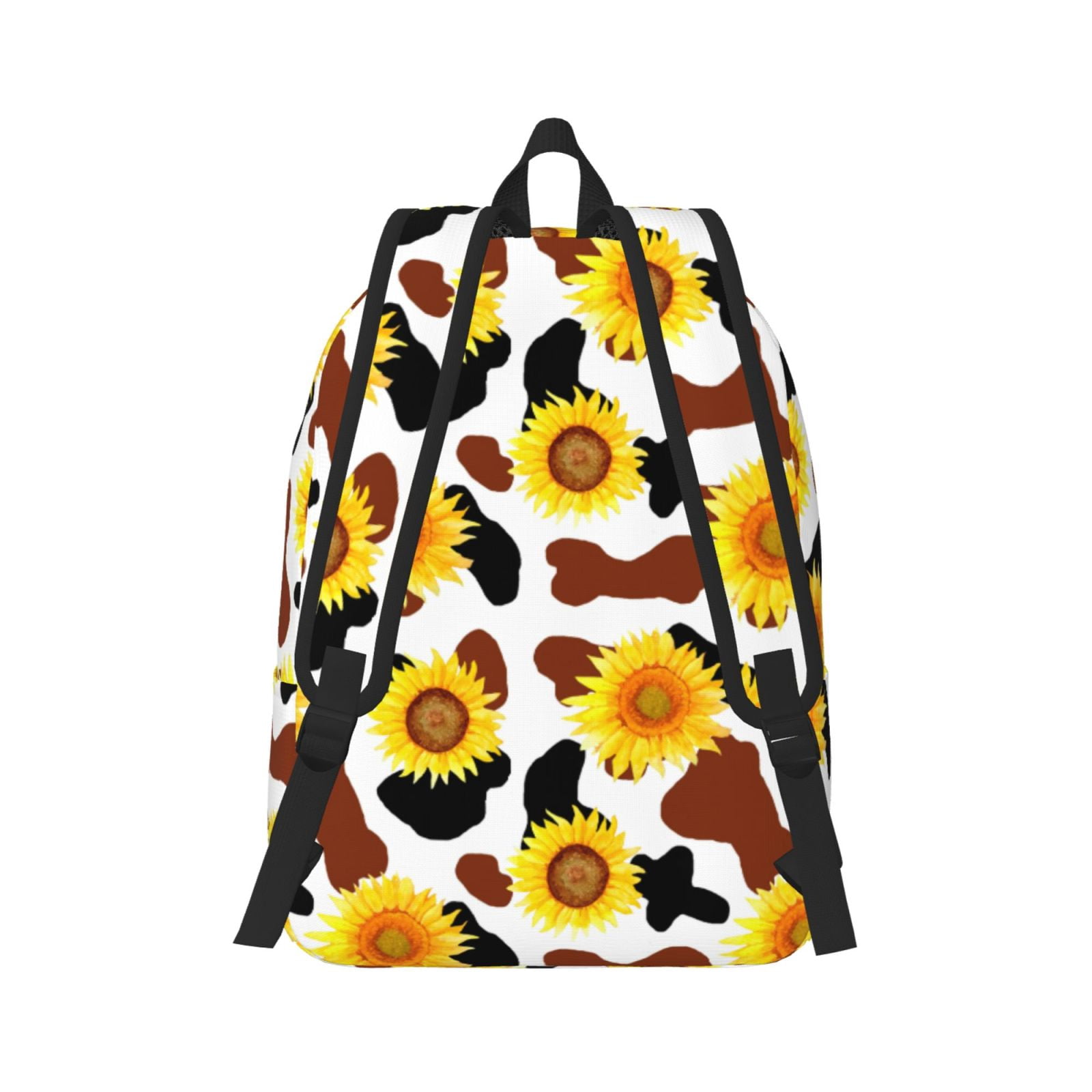 Rateoe Sunflower Cow Pattern Canvas College Laptop Backpack,Travel Daypack,Durable Rucksack Travel Notebook Bag School Backpack Book Bag for Men Women-Small