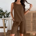 thumbnail image 6 of Two Piece Sets for Women Summer Crew Neck Sleeveless Vest Solid Color Pockets Short Ruffles Pants Cute Lounge Travel Outfits, 6 of 7