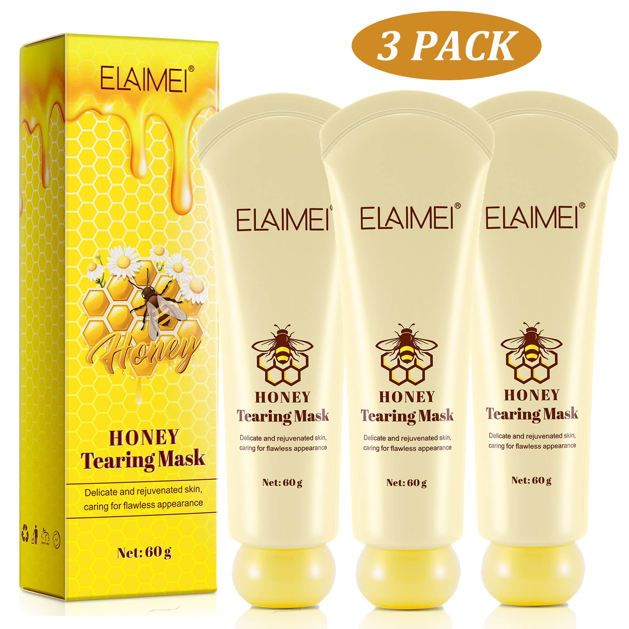 Elaimei Honey Tearing Mask 3 Pack,Peel Off Deep Clean,Moisturizing and