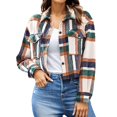 thumbnail image 1 of Flannels for Women Cropped Shacket Jacket Fashion Plaid Button Down Shirt 2024 Fall Coat Tops(Green,M), 1 of 6