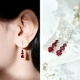 thumbnail image 3 of Rosec Jewels Lab Grown Ruby Drop Earrings for Women - AAAA Quality - 3 Stone Ruby Earrings with Moissanite - Ready to Gift, 14K White Gold, 3 of 9