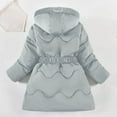 thumbnail image 5 of IVEYRTF Childrens Solid Color Winter Jacket with Large Hooded Collar and Bow Print Warm Thick Coat for Girls Casual Sports Top Kids Outerwear(Blue,9-10 Years), 5 of 5