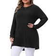 thumbnail image 4 of Agnes Orinda Plus Size Sweaters for Women Round Neck Long Sleeve Ribbed Knit Loose Pocket Pullover Top 2X Black, 4 of 6