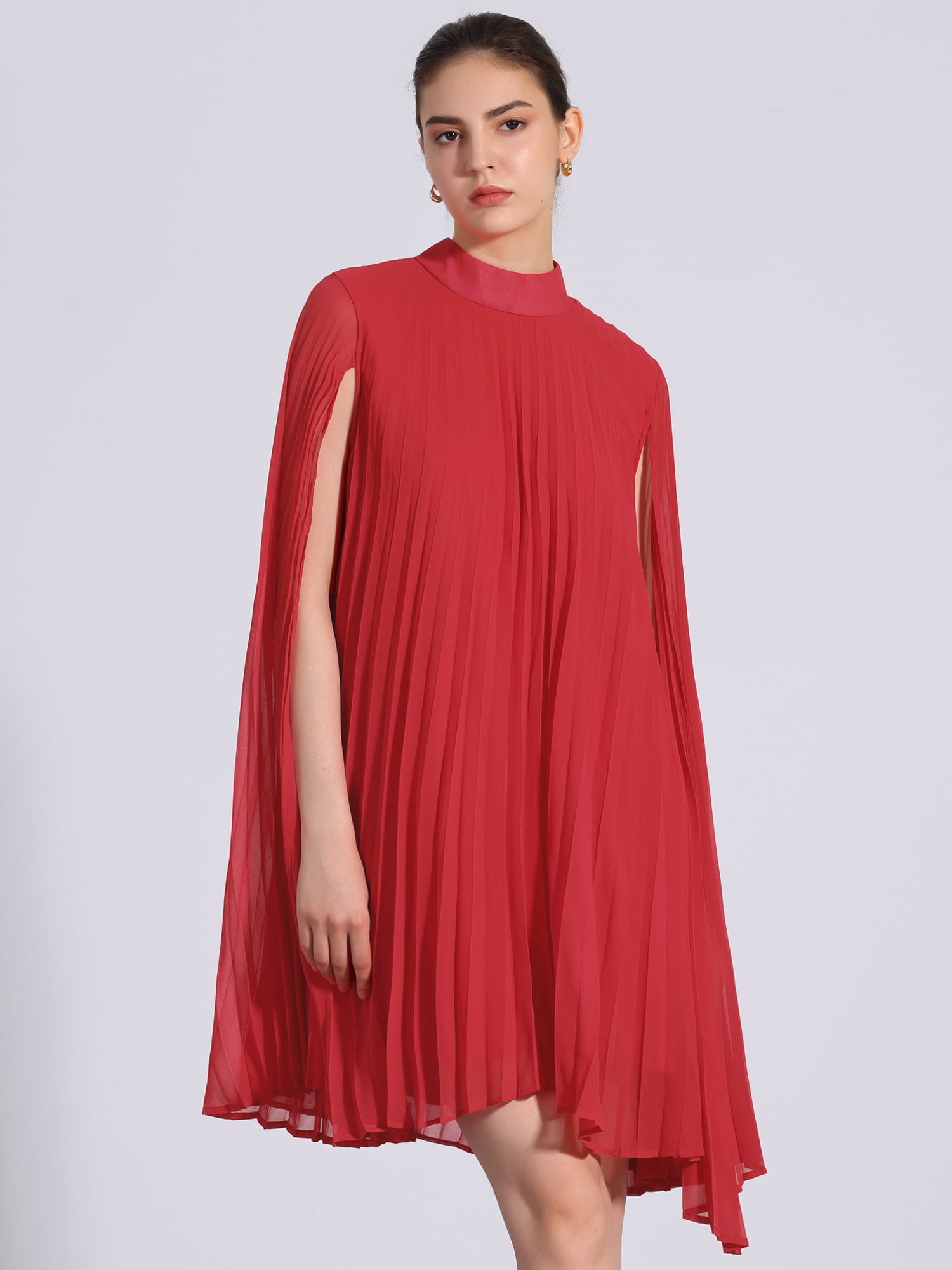 DARING DIVA Flowy Cloak Sleeve Cape Pleated Chiffon Dress XL Red