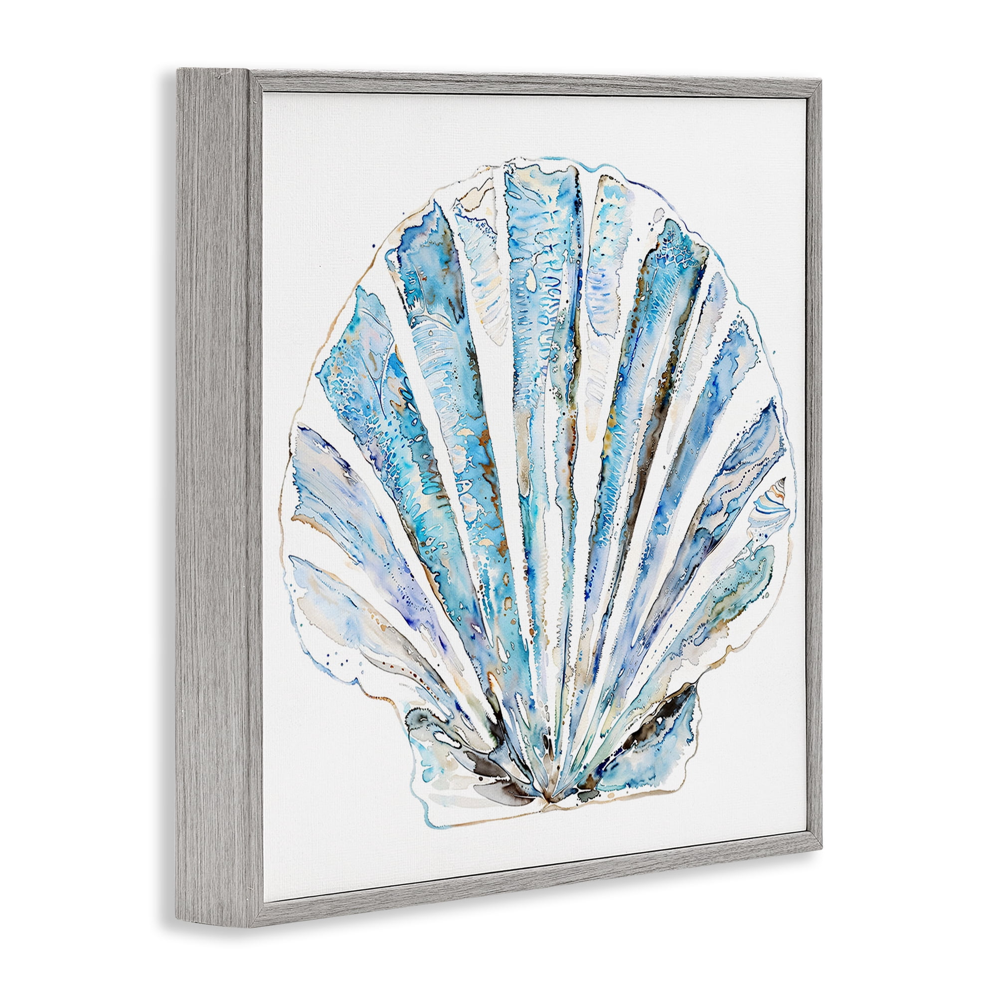 Stupell Industries Blue Clam Shell Coastal Painting Gray Framed Art Print Wall Art, 24 x 24