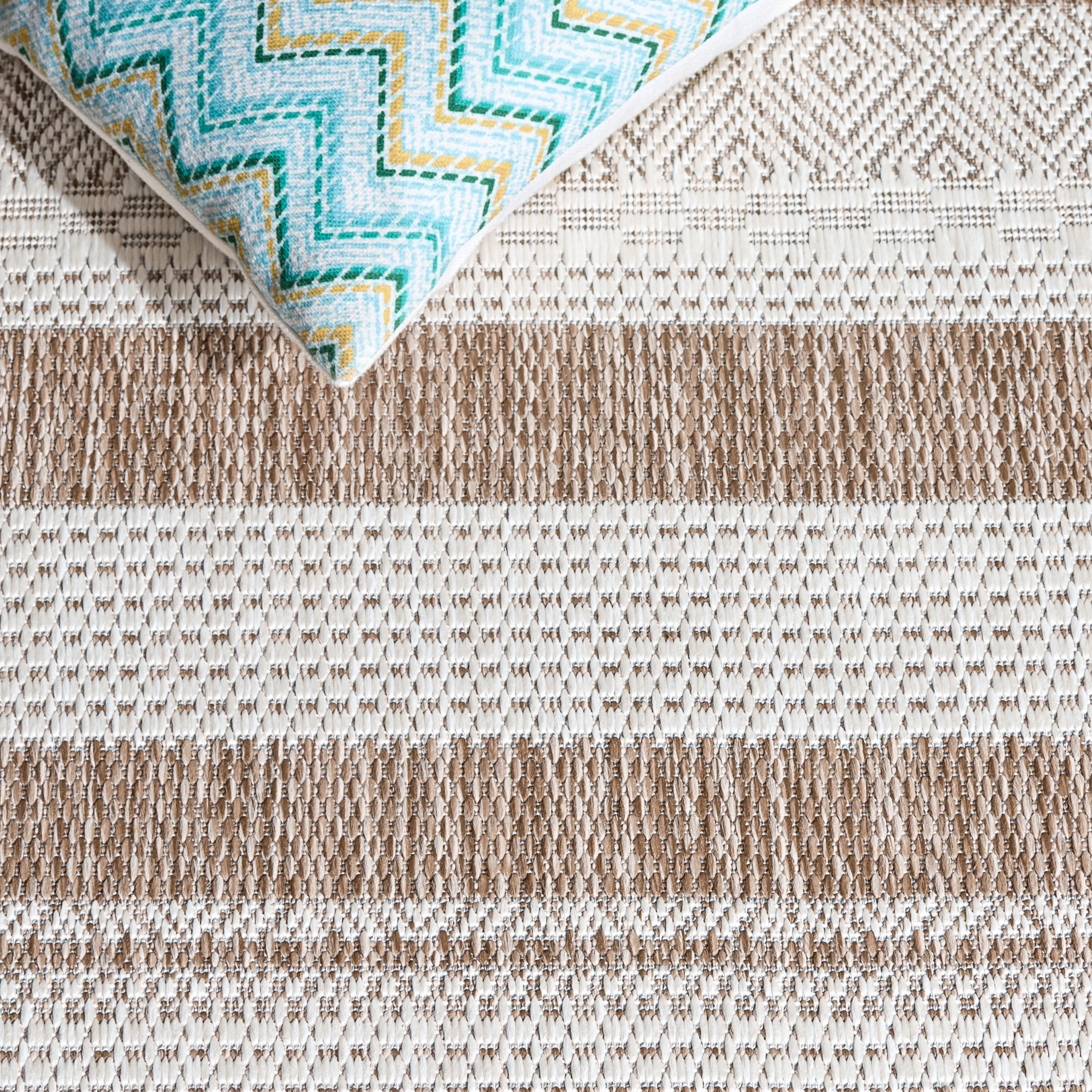 Safavieh Beach House Merrilyn Striped Indoor/Outdoor Area Rug, Brown/Ivory, 6'7" x 6'7" Square