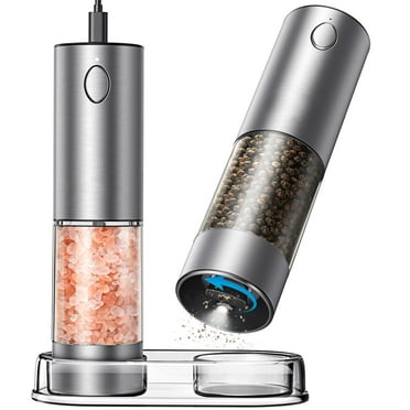 EssPur Electric Salt and Pepper Grinder Set 3.21oz Stainless Steel Rechargeable Automatic Salt and Pepper Mill Grinder with 6 Adjustable Coarseness with LED Light