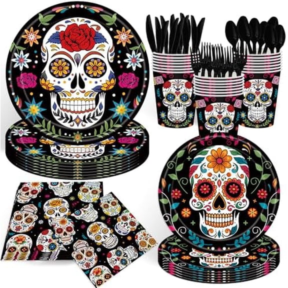 140Pcs Day of the Dead Party Supplies – Sugar Skull, Halloween – Home Decor, Kitchen, & Other