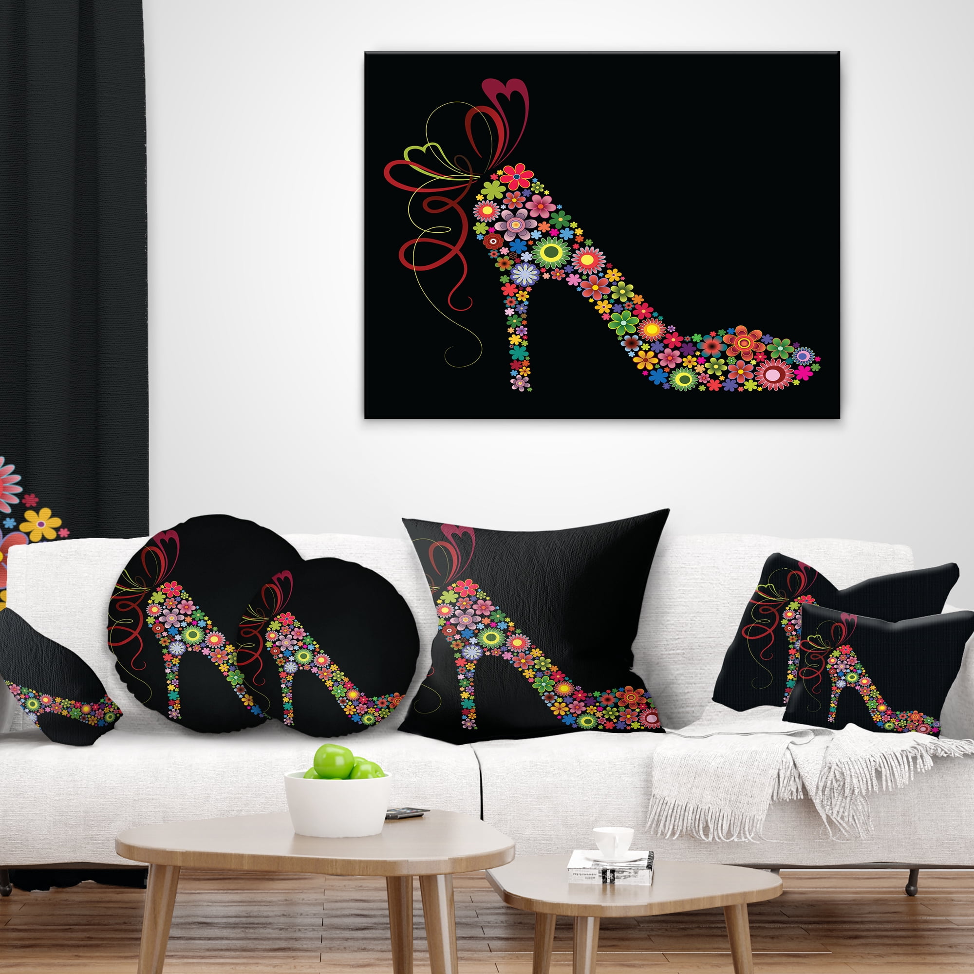 Designart Colorful Shoe with a Bow - Abstract Throw Pillow - 18x18
